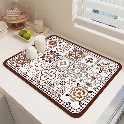 Retro Quick-Drying Water-Draining Mat for Kitchen Bar Countertops