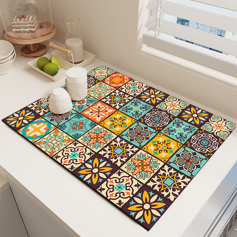 Retro Quick-Drying Water-Draining Mat for Kitchen Bar Countertops