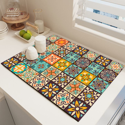 Retro Quick-Drying Water-Draining Mat for Kitchen Bar Countertops
