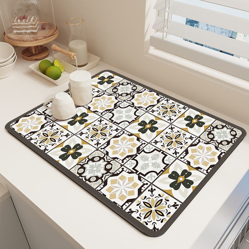 Retro Quick-Drying Water-Draining Mat for Kitchen Bar Countertops