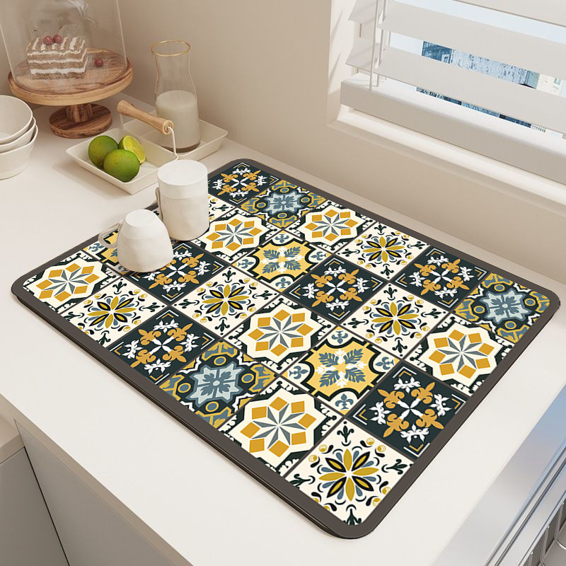 Retro Quick-Drying Water-Draining Mat for Kitchen Bar Countertops