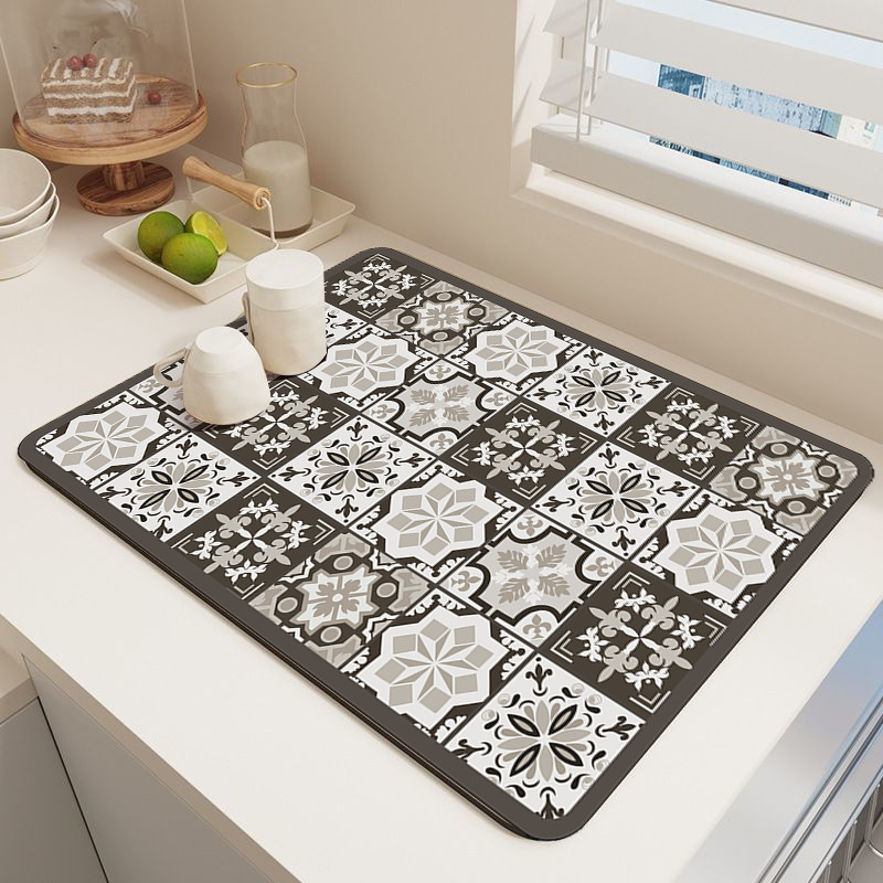 Retro Quick-Drying Water-Draining Mat for Kitchen Bar Countertops