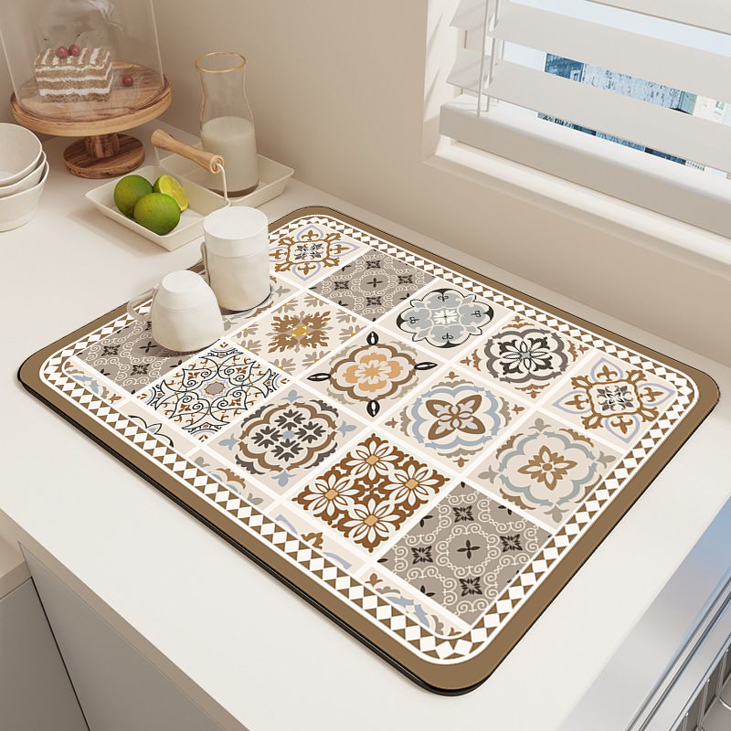 Retro Quick-Drying Water-Draining Mat for Kitchen Bar Countertops