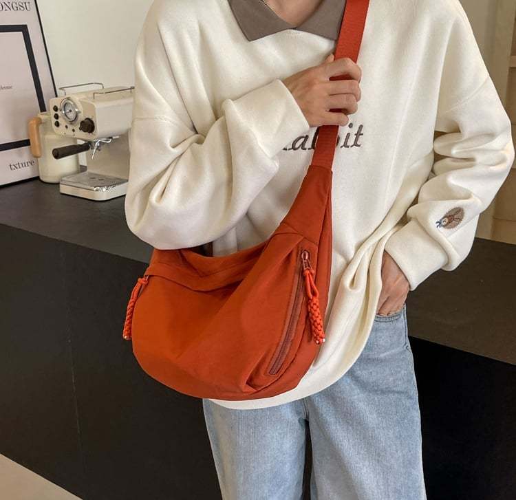 Women's Fashion Plain Color Nylon Crossbody Bag