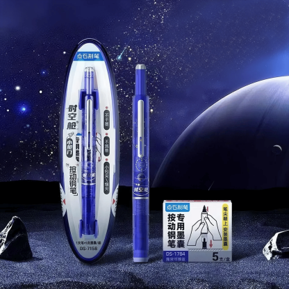 Fountain Pen Retractable:0.38mm Blue&Black Ink Transparent Barrel Includes 5 Refillable Ink Cartridges
