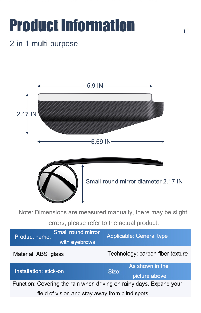 🔥Hot Selling🔥 Car Rear View Mirror Small Round Mirror Rain Eyebrow (2PCS)