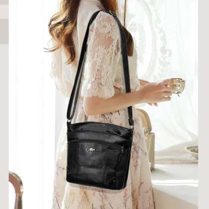 Soft Leather Messenger Multi Pocket Large Capacity Shoulder Bag