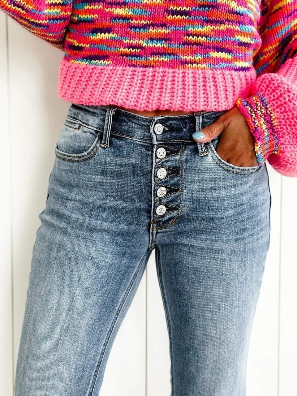 Mid Rise Button Fly Bootcut Jeans (Buy 2 Free Shipping)