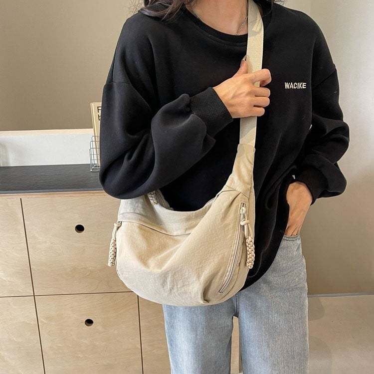 Women's Fashion Plain Color Nylon Crossbody Bag