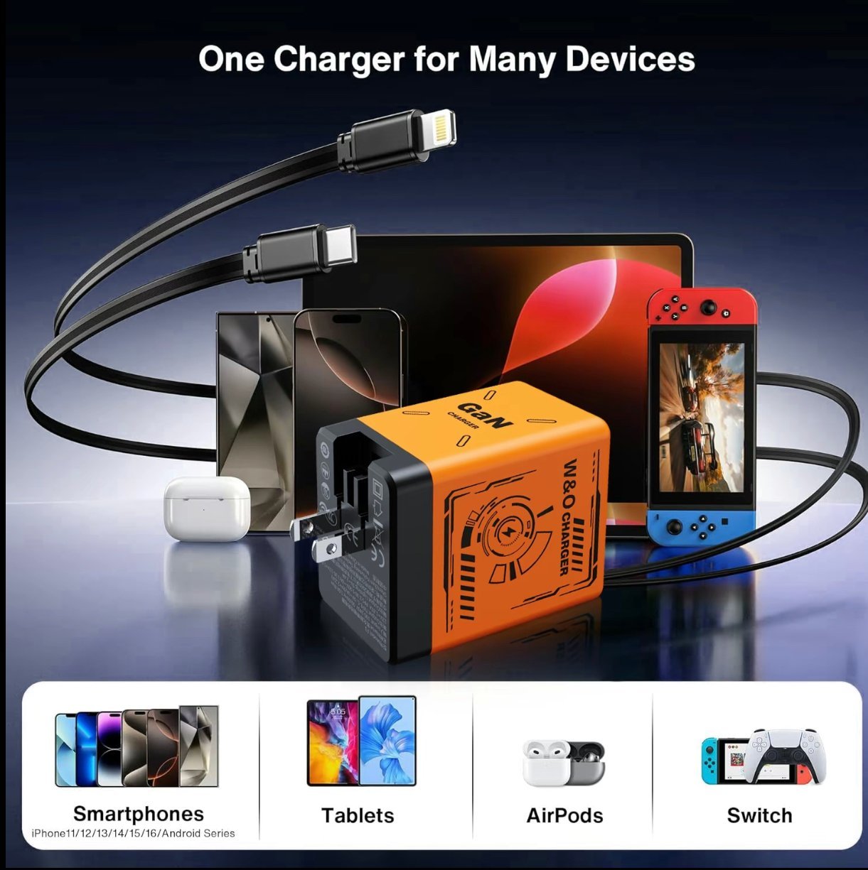 ⏰Limited stock!🔥W&O 2-in-1 GaN 35W Fast Charger