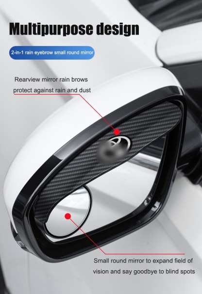 🔥Hot Selling🔥 Car Rear View Mirror Small Round Mirror Rain Eyebrow (2PCS)