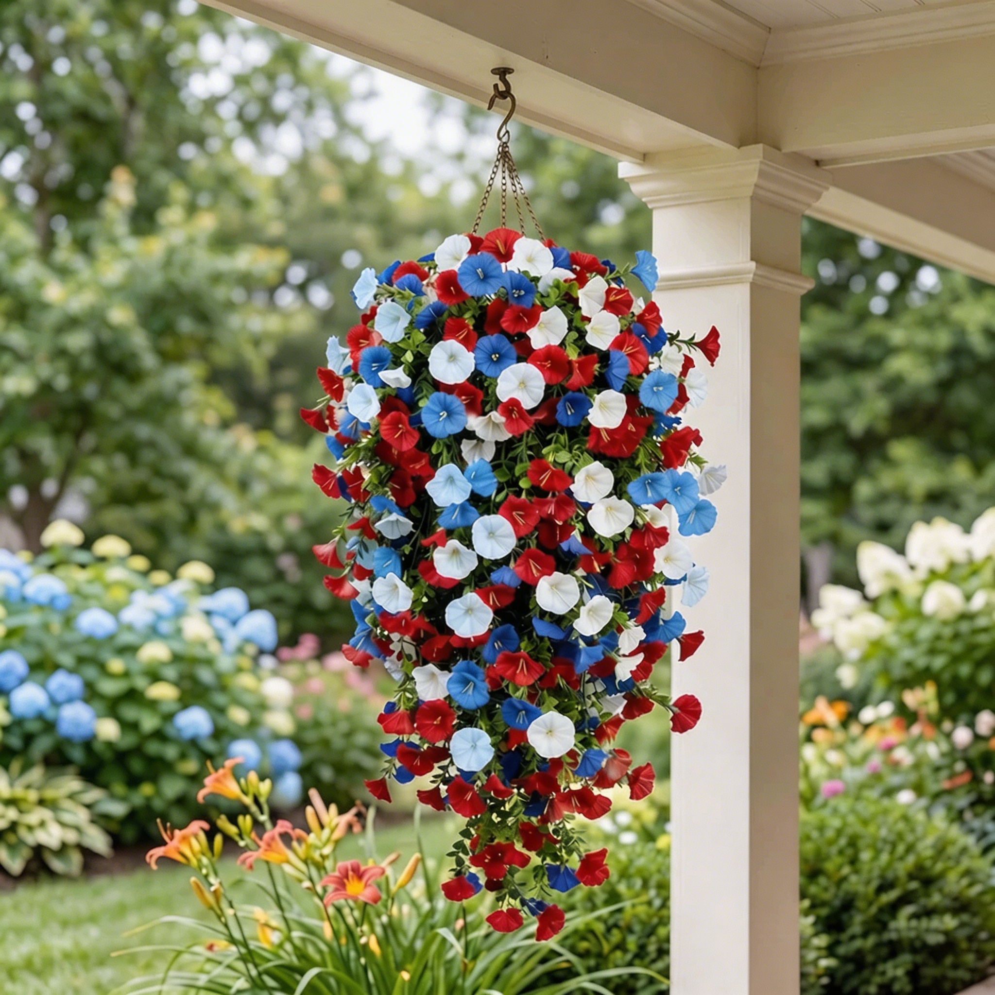 Red, White & Blue Artificial Morning Glory Hanging Vines --🔥🔥Free Shipping Over $39