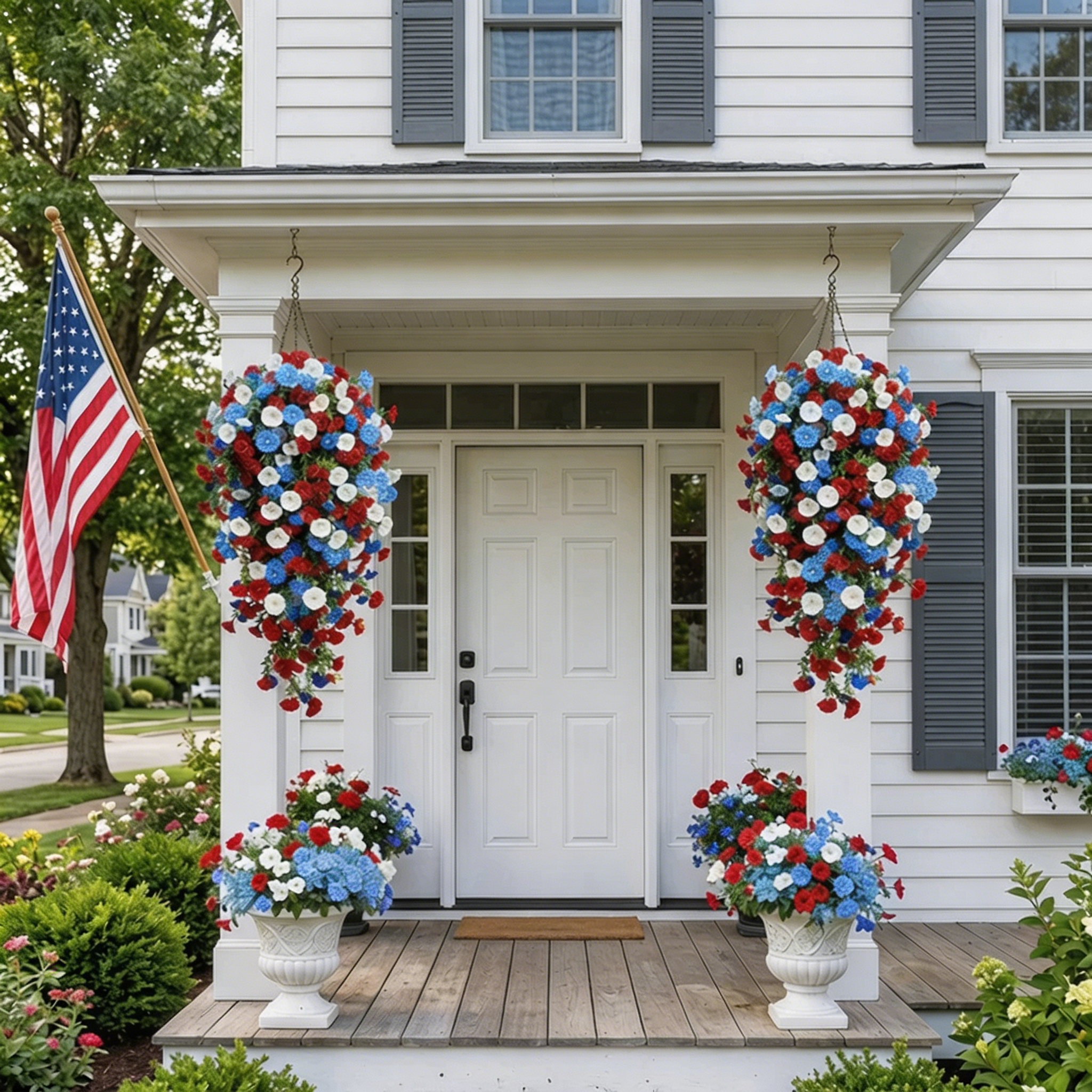 Red, White & Blue Artificial Morning Glory Hanging Vines --🔥🔥Free Shipping Over $39