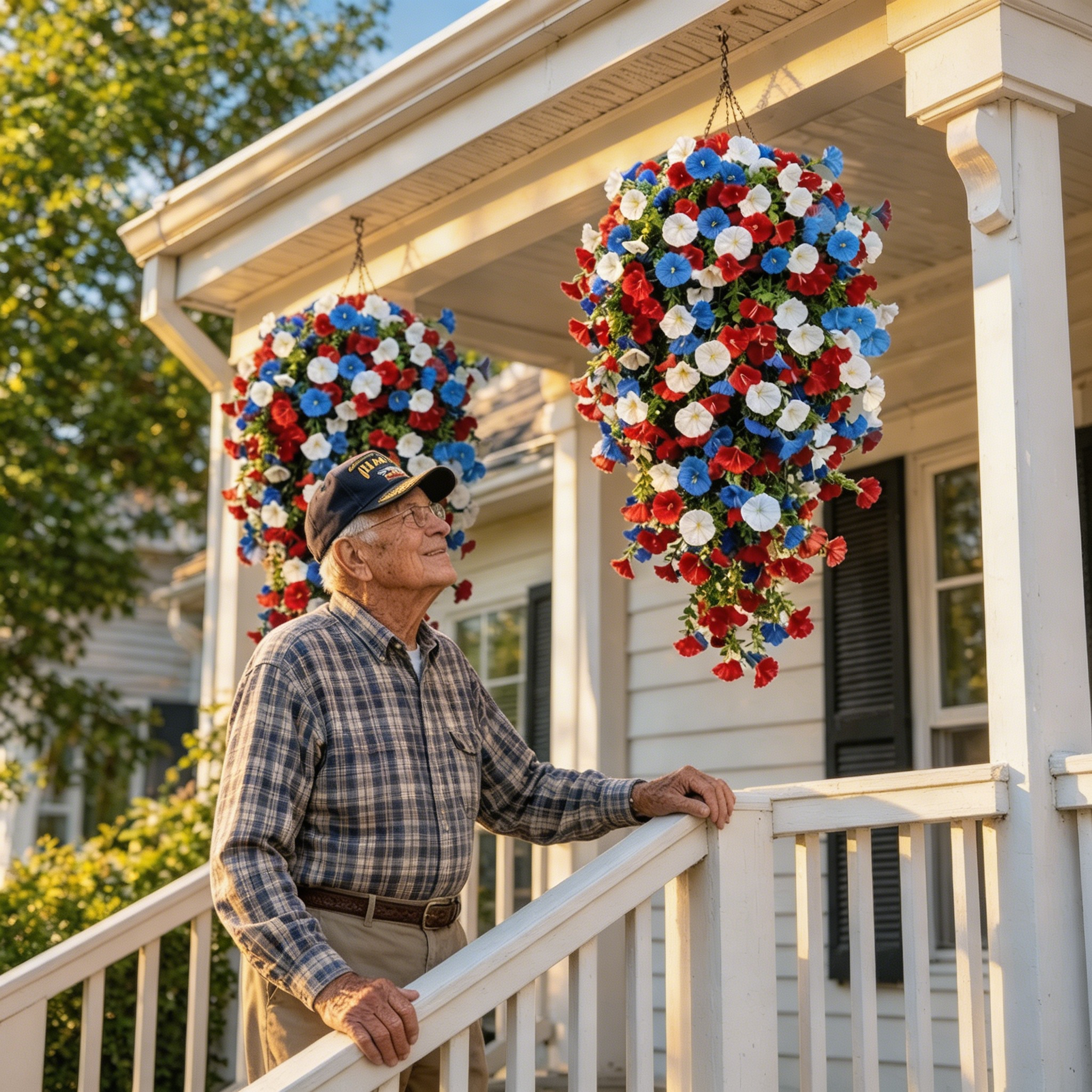 Red, White & Blue Artificial Morning Glory Hanging Vines --🔥🔥Free Shipping Over $39
