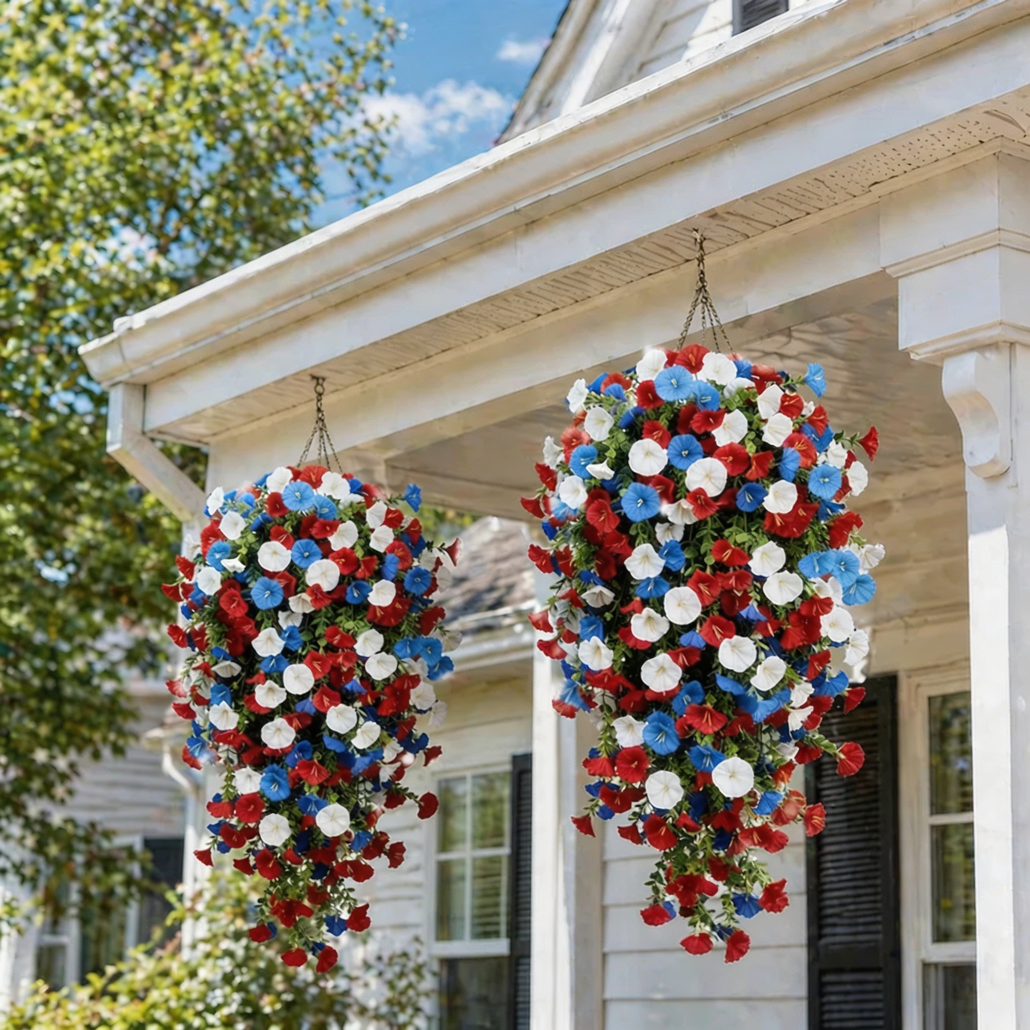 Red, White & Blue Artificial Morning Glory Hanging Vines --🔥🔥Free Shipping Over $39
