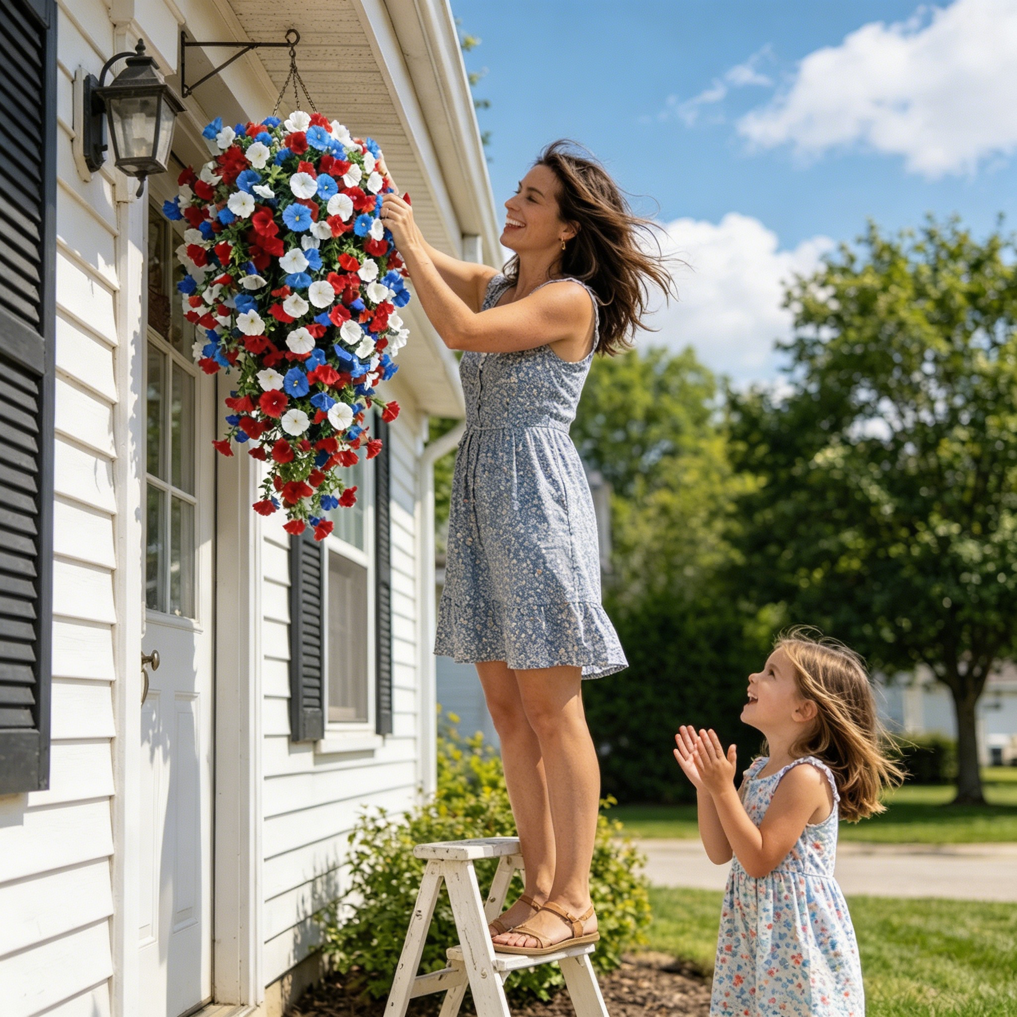 Red, White & Blue Artificial Morning Glory Hanging Vines --🔥🔥Free Shipping Over $39