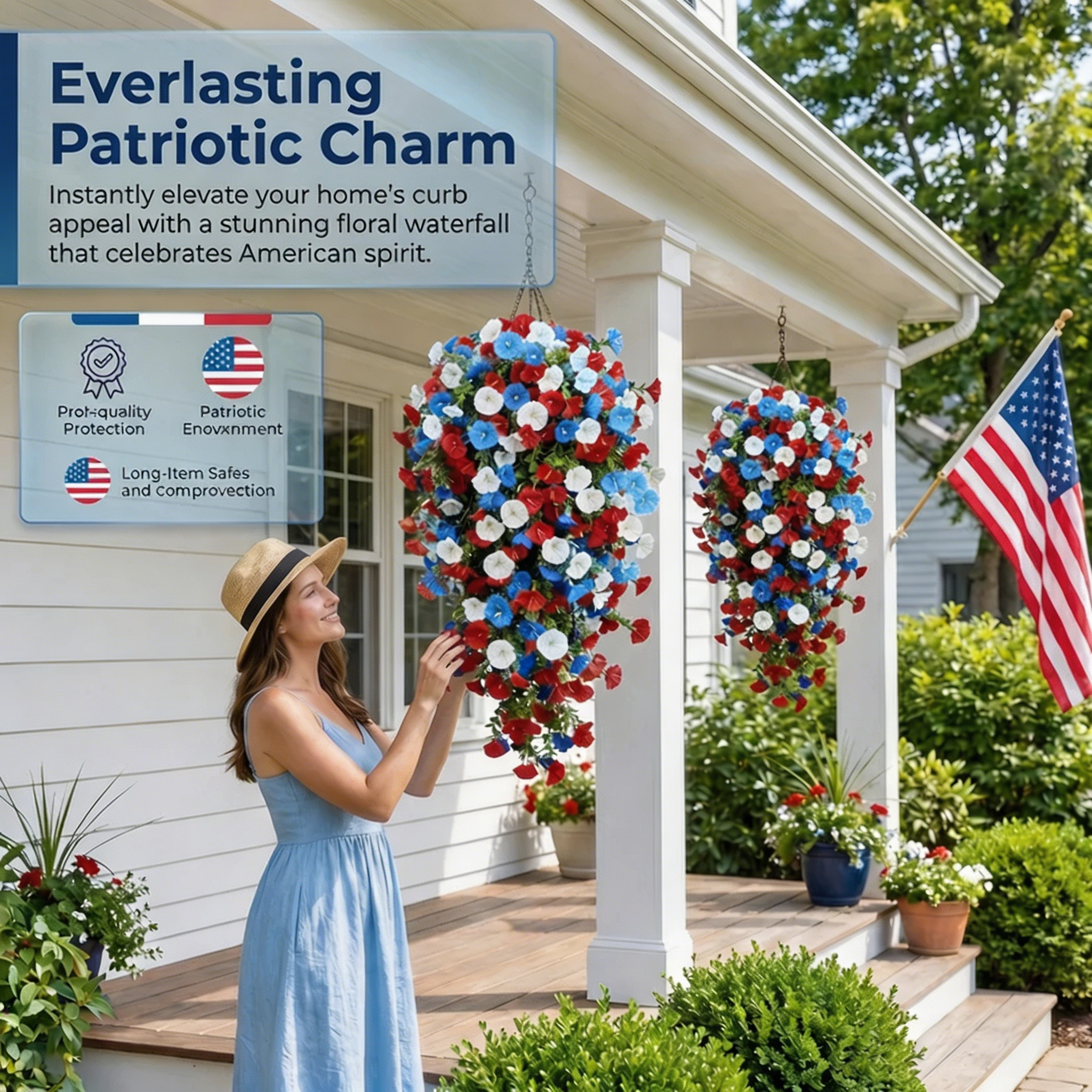 Red, White & Blue Artificial Morning Glory Hanging Vines --🔥🔥Free Shipping Over $39