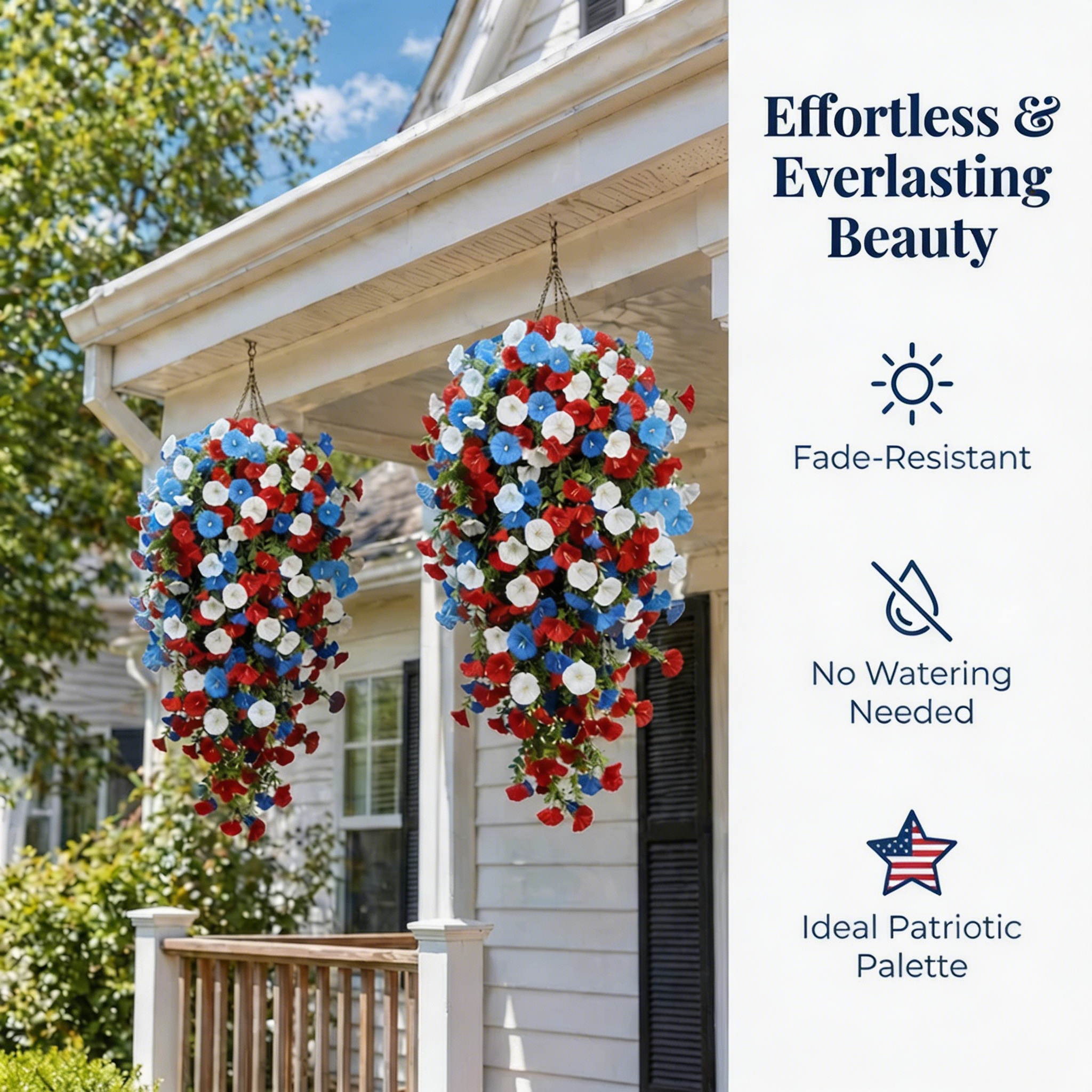 Red, White & Blue Artificial Morning Glory Hanging Vines --🔥🔥Free Shipping Over $39