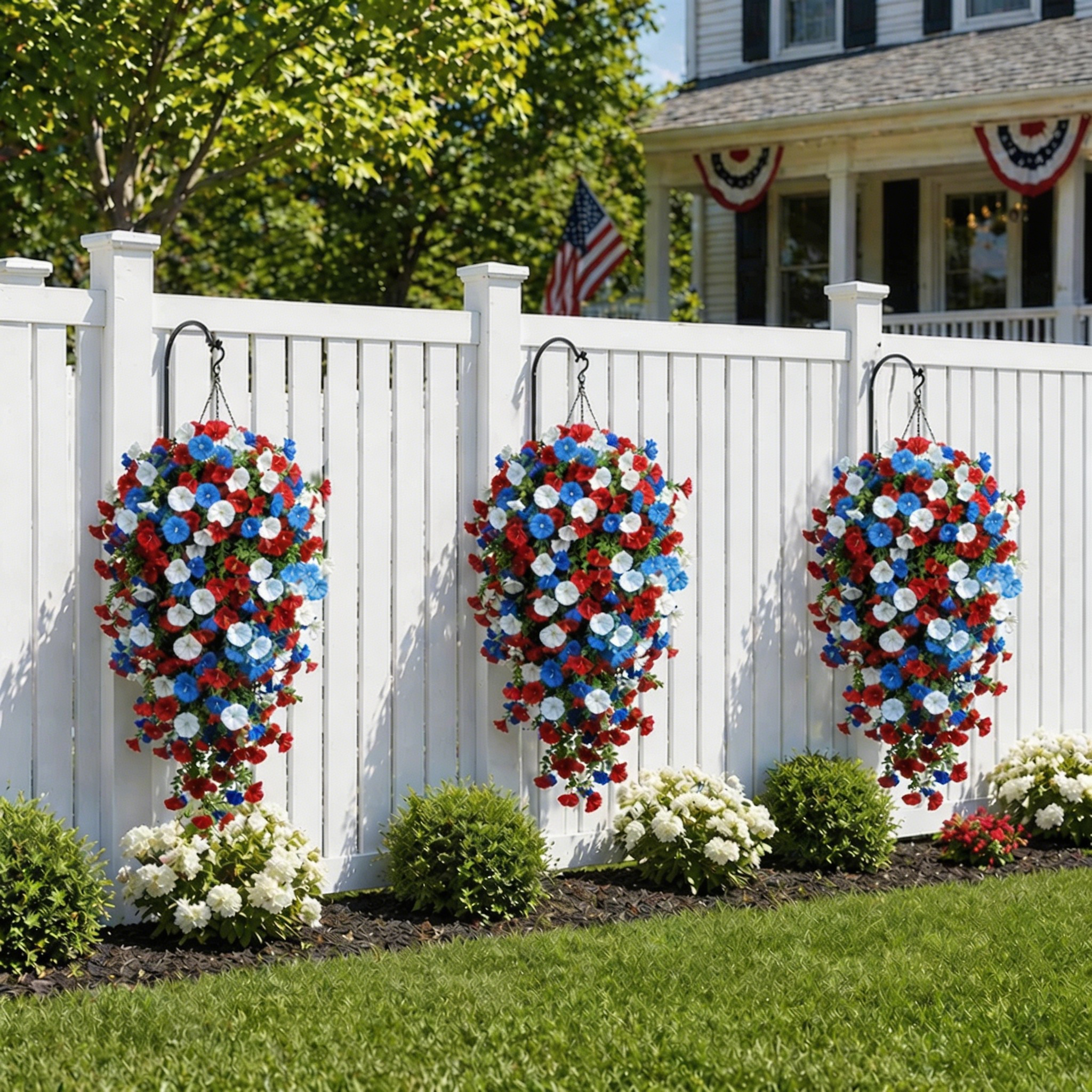 Red, White & Blue Artificial Morning Glory Hanging Vines --🔥🔥Free Shipping Over $39
