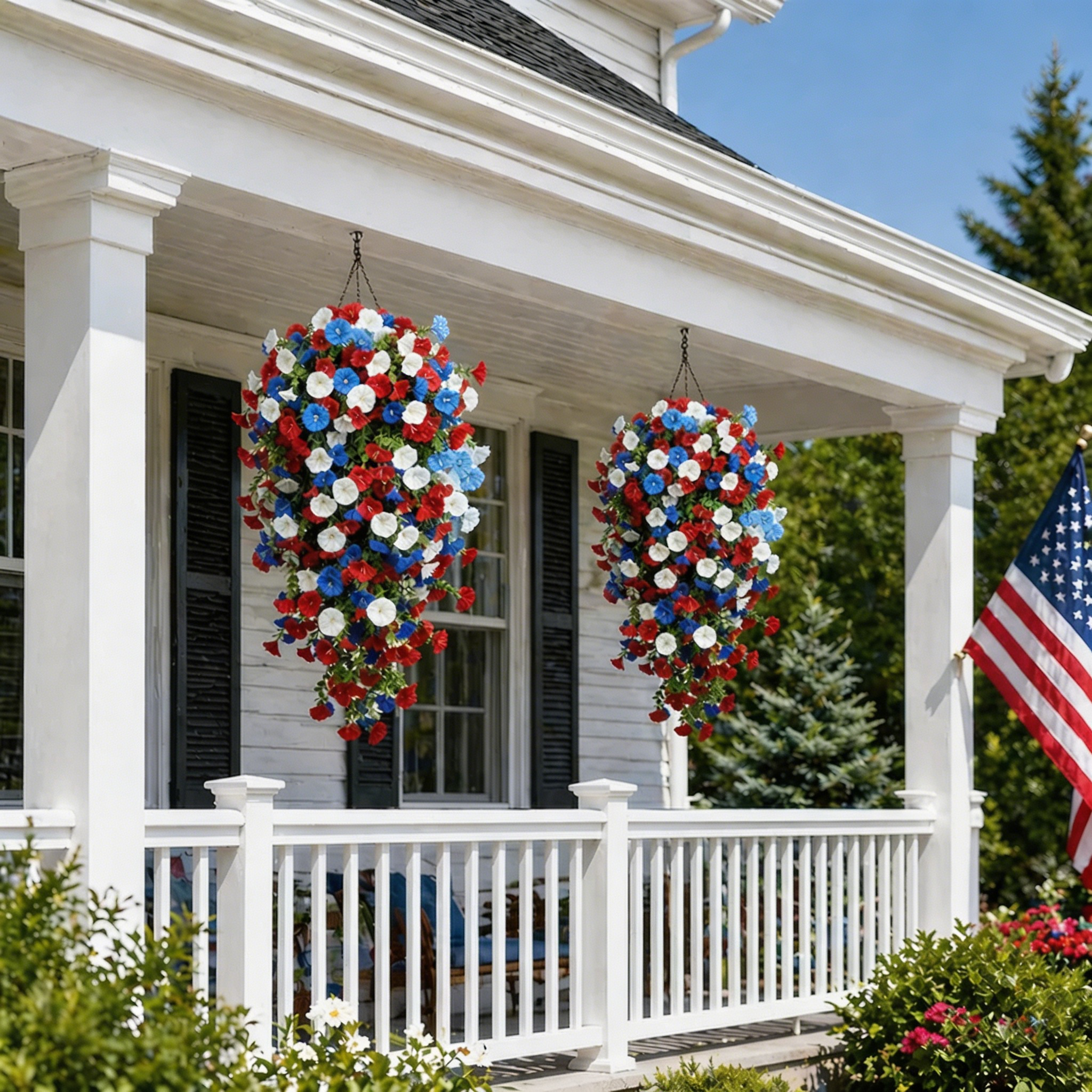 Red, White & Blue Artificial Morning Glory Hanging Vines --🔥🔥Free Shipping Over $39