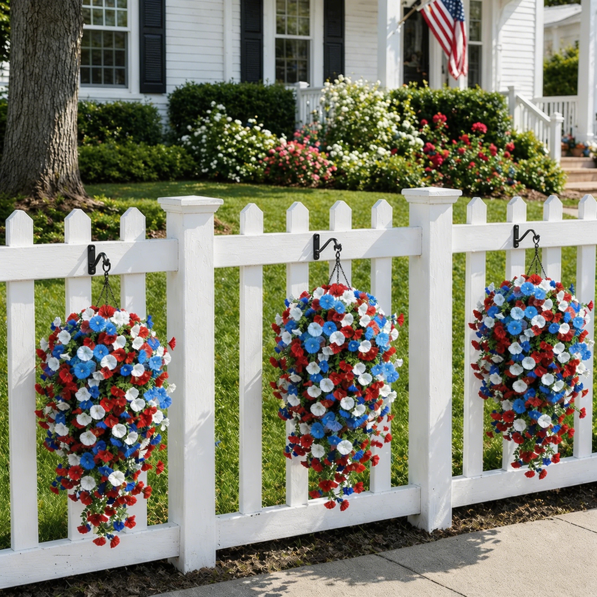 Red, White & Blue Artificial Morning Glory Hanging Vines --🔥🔥Free Shipping Over $39