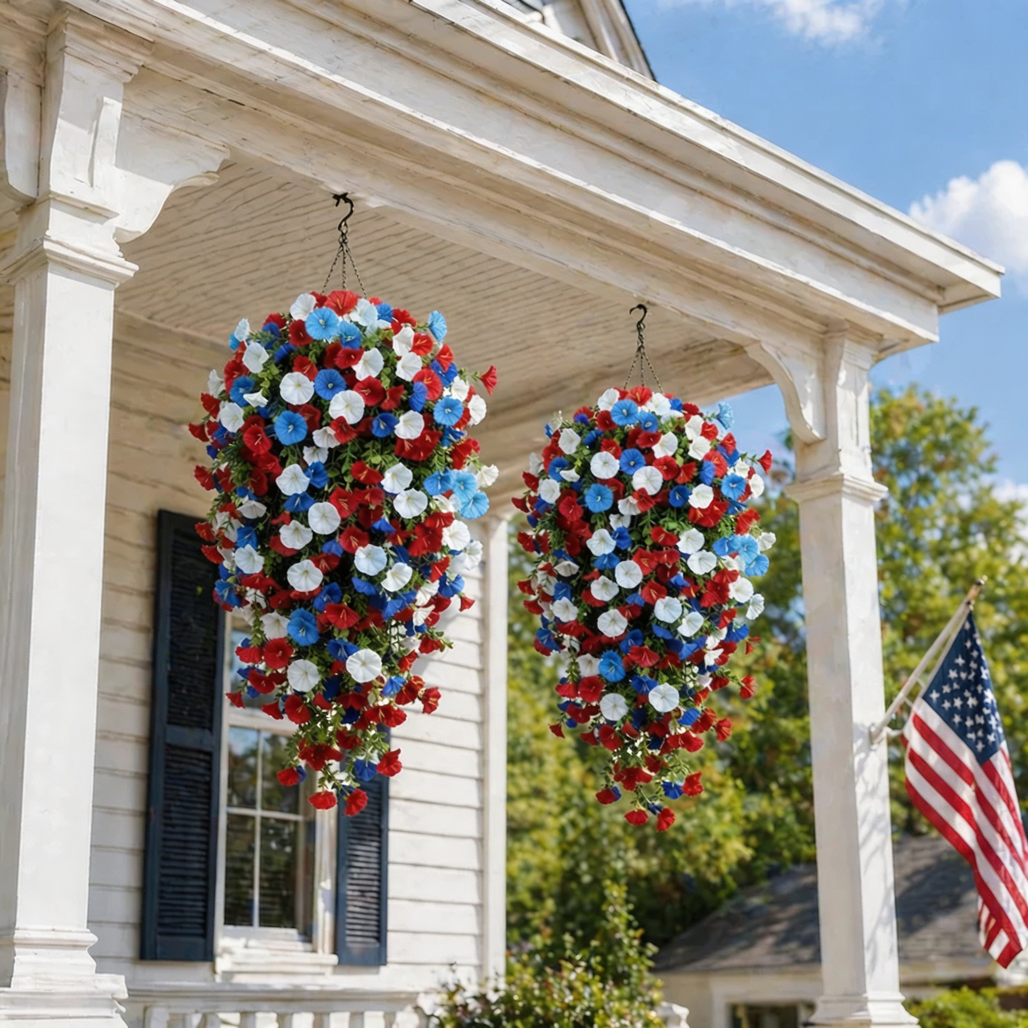 Red, White & Blue Artificial Morning Glory Hanging Vines --🔥🔥Free Shipping Over $39