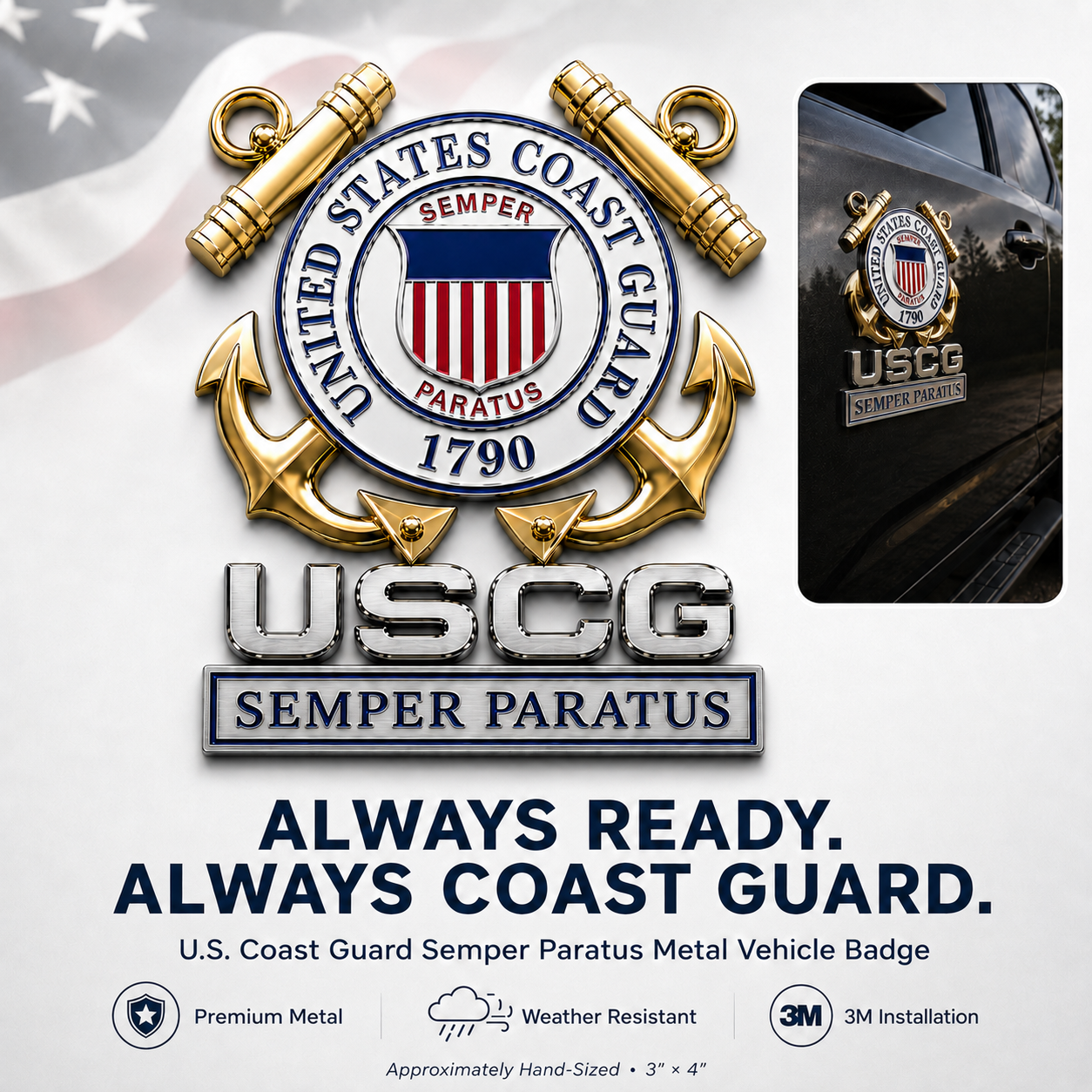 U.S. Coast Guard Semper Paratus Metal Vehicle Emblem