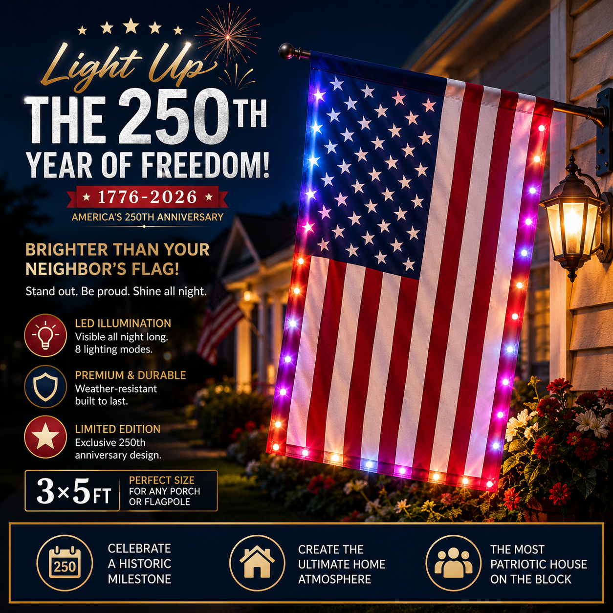 Last Day 49%OFF🔥🦅 🇺🇸 Illuminated America 250th Anniversary Flag (3x5FT)