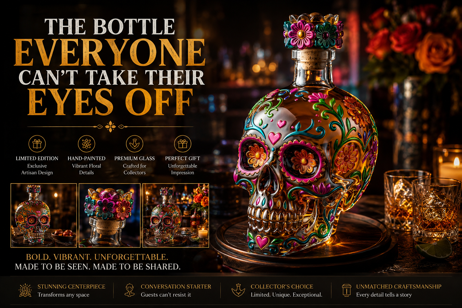 🔥🍷Limited edition Day of the Dead tequila bottle🎁 -- Free Shipping Over $39📦