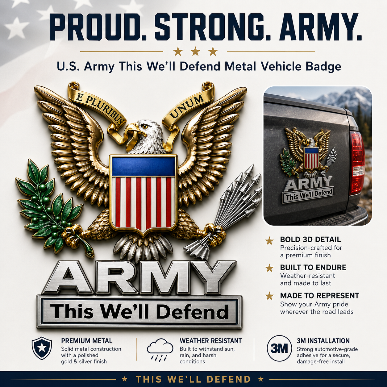 U.S. Army “This We’ll Defend” Metal Vehicle Badge