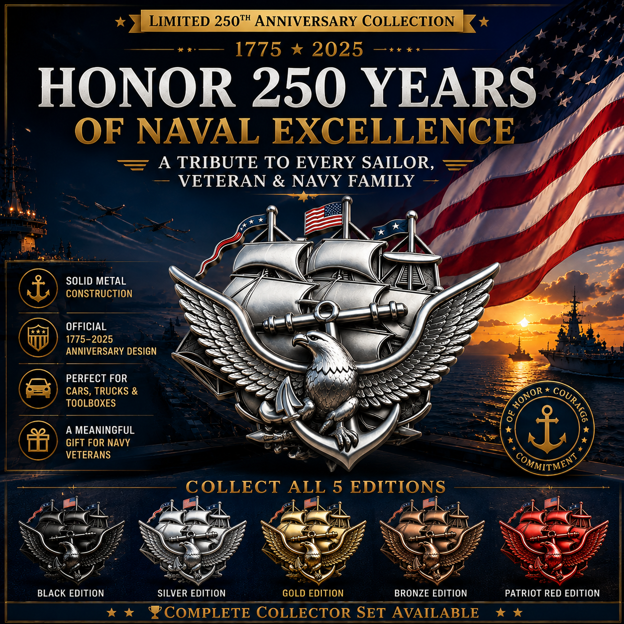 250th Anniversary U.S. NAVY Metal Car Emblem