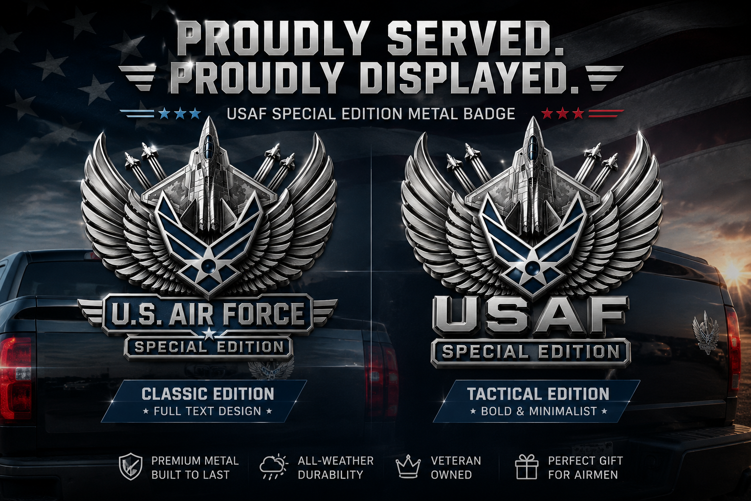 Premium USAF Chrome Emblem – Air Force Vehicle Badge