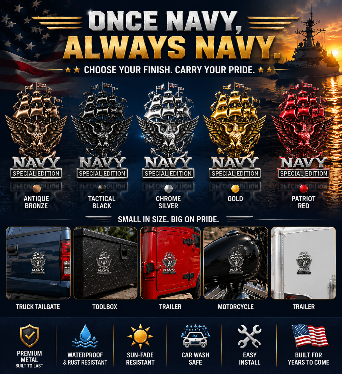 U.S. Navy Special Edition Metal Vehicle Badge