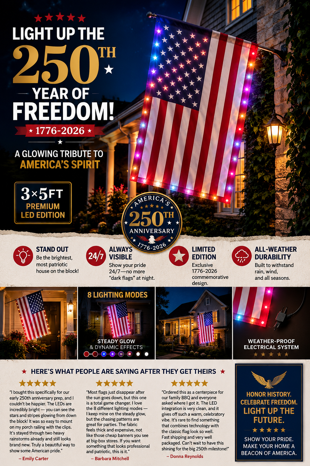 Last Day 49%OFF🔥🦅 🇺🇸 Illuminated America 250th Anniversary Flag (3x5FT)