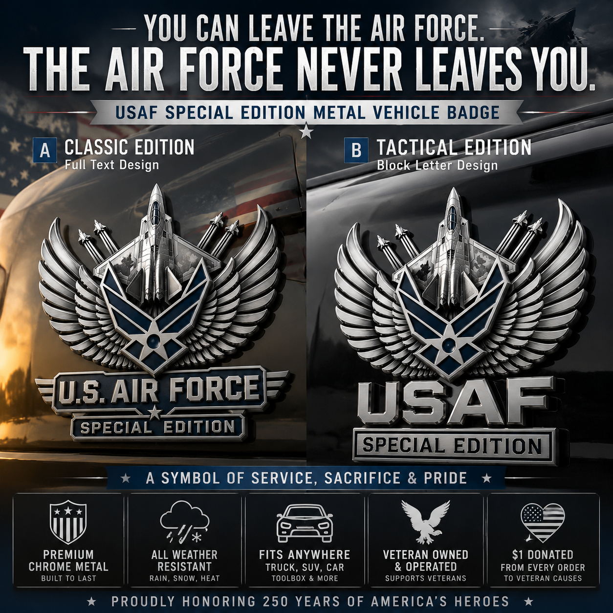 Premium USAF Chrome Emblem – Air Force Vehicle Badge