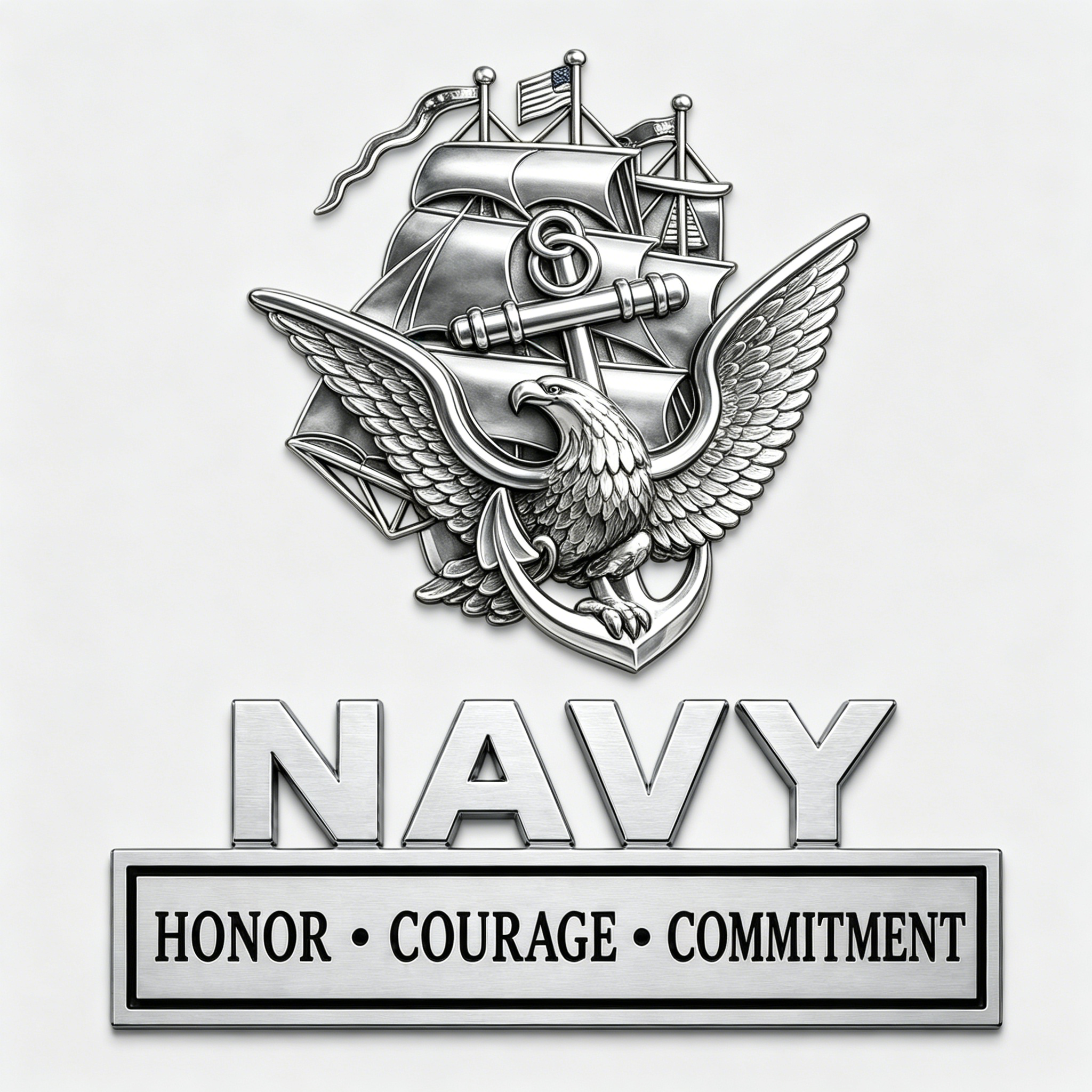 U.S. Navy "Core Values" Metal Vehicle Badge