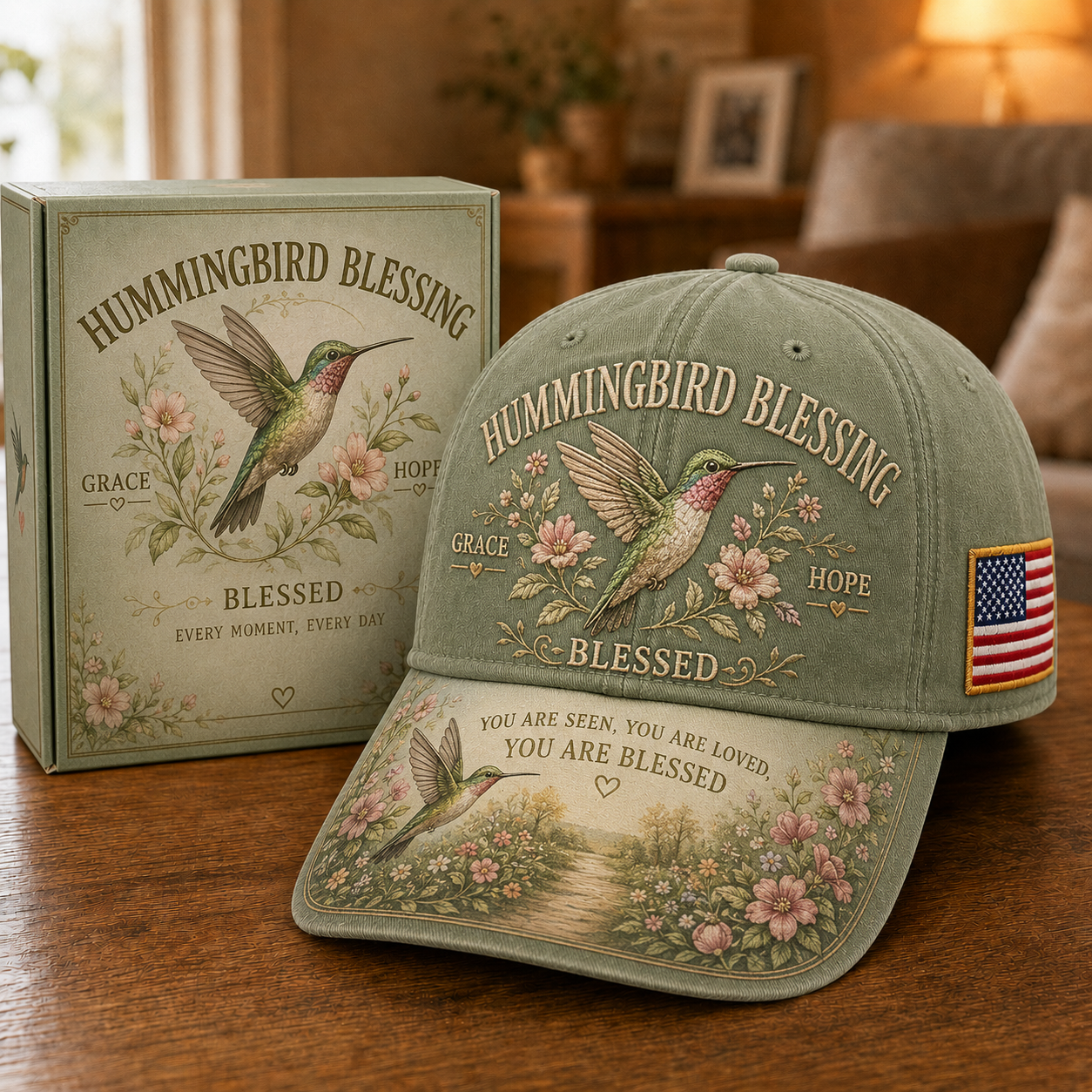 Hummingbird Blessing Faith Garden Cap