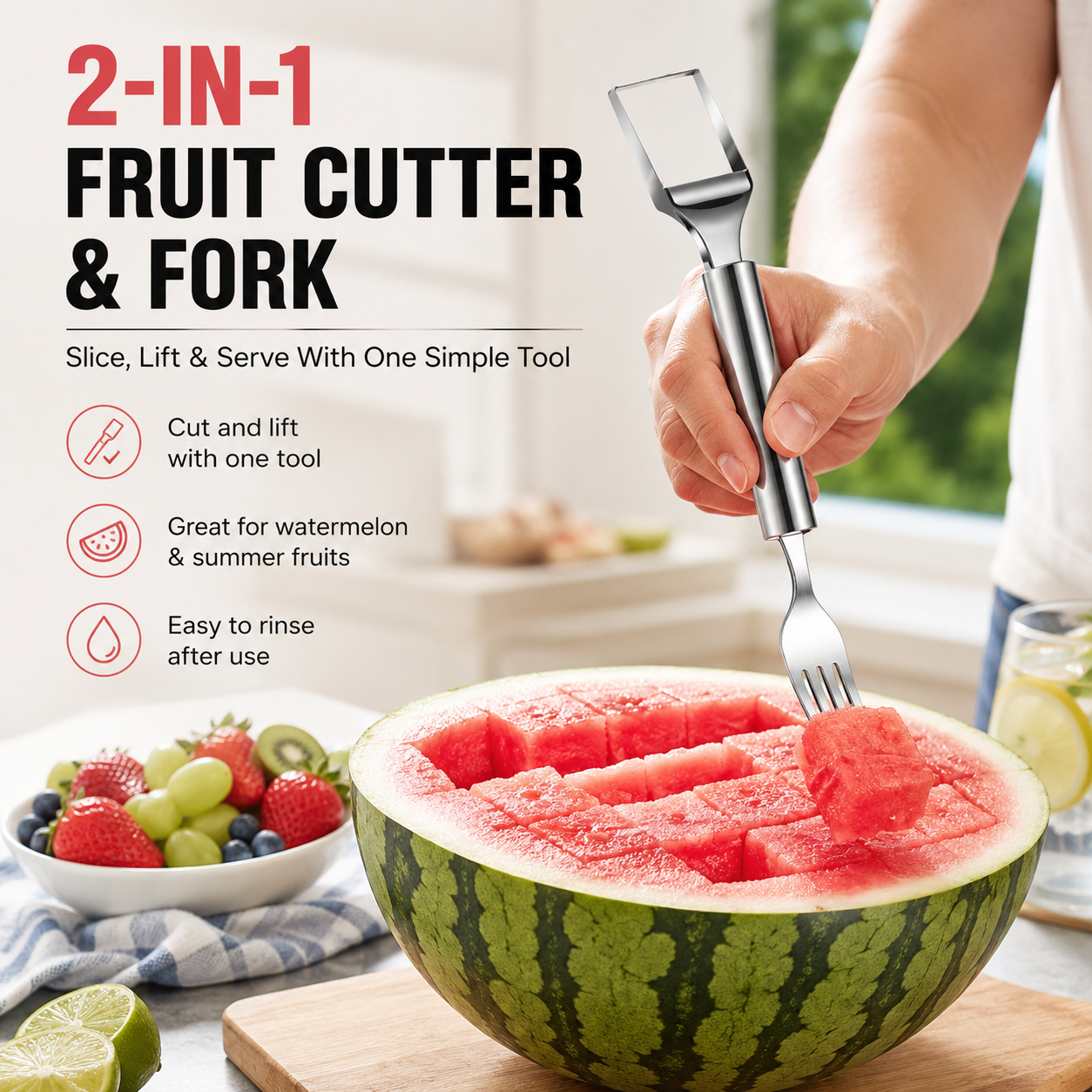 🍉 Effortless Fruit Prep-49% OFF-✨ 2-in-1 Fruit Cutter & Fork – For Quick and Easy Fruit Serving! 🍓