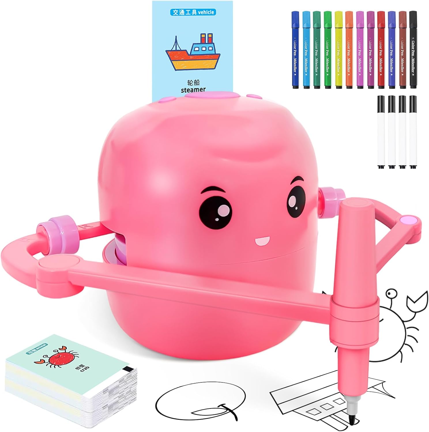 Drawing Robot for Kids with 150 Learning Cards and 17 Colorful Pens, Voice Interactive Educational Smart Art Painting Machine, Step-by-Step Drawing Guidance for Boys Girls Early Learning & STEM Toys