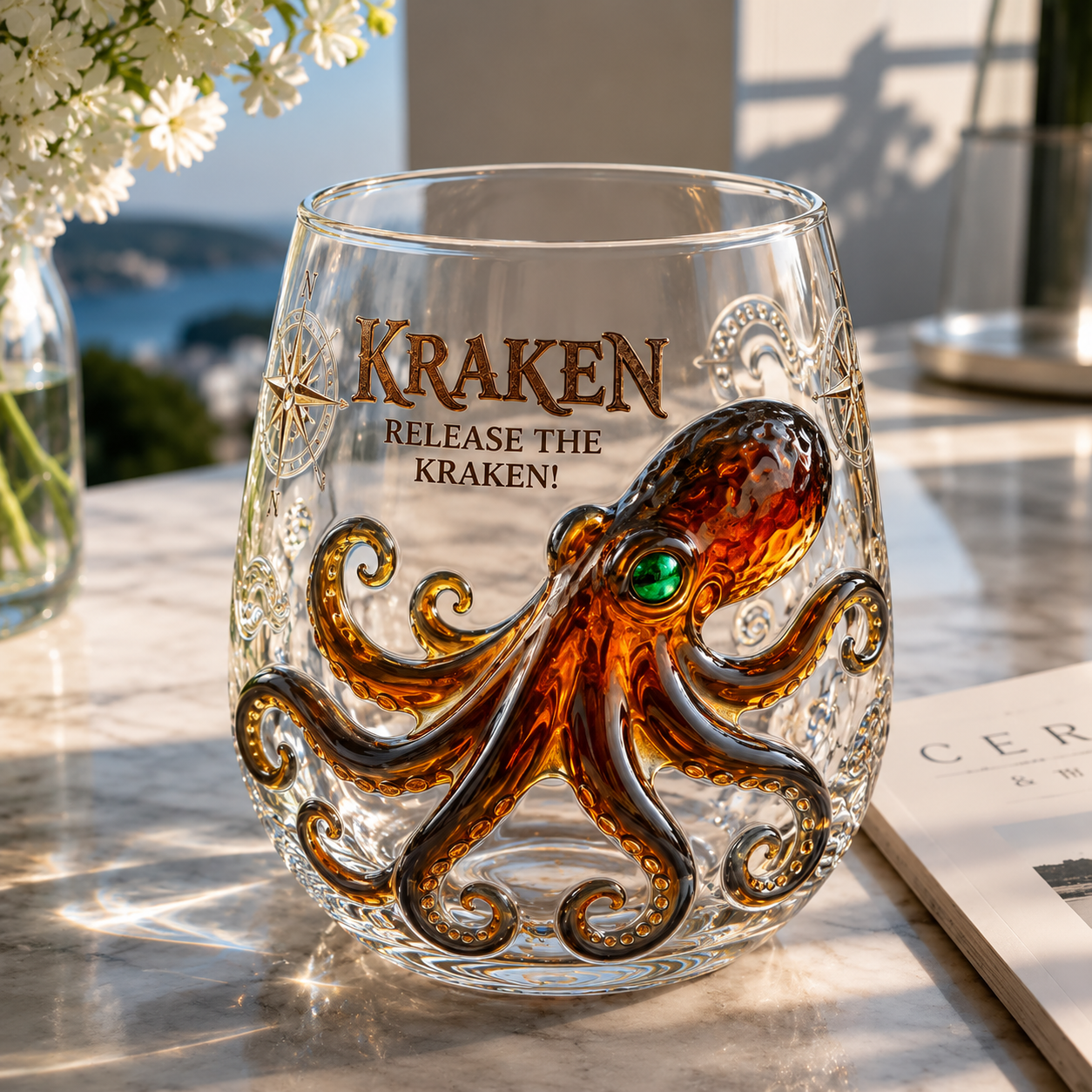 Kraken Octopus Sculpted Glass Tumbler