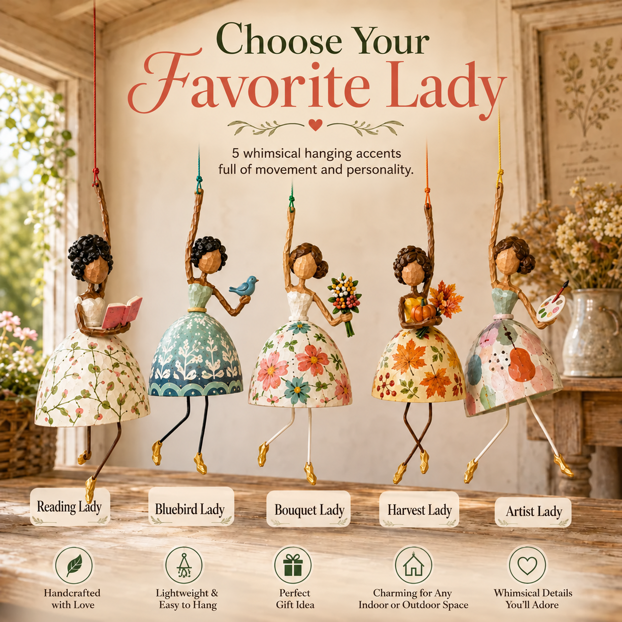 💃✨ Dancing Lady Hanging Ornament – Whimsical Decor for Home & Garden 🌸