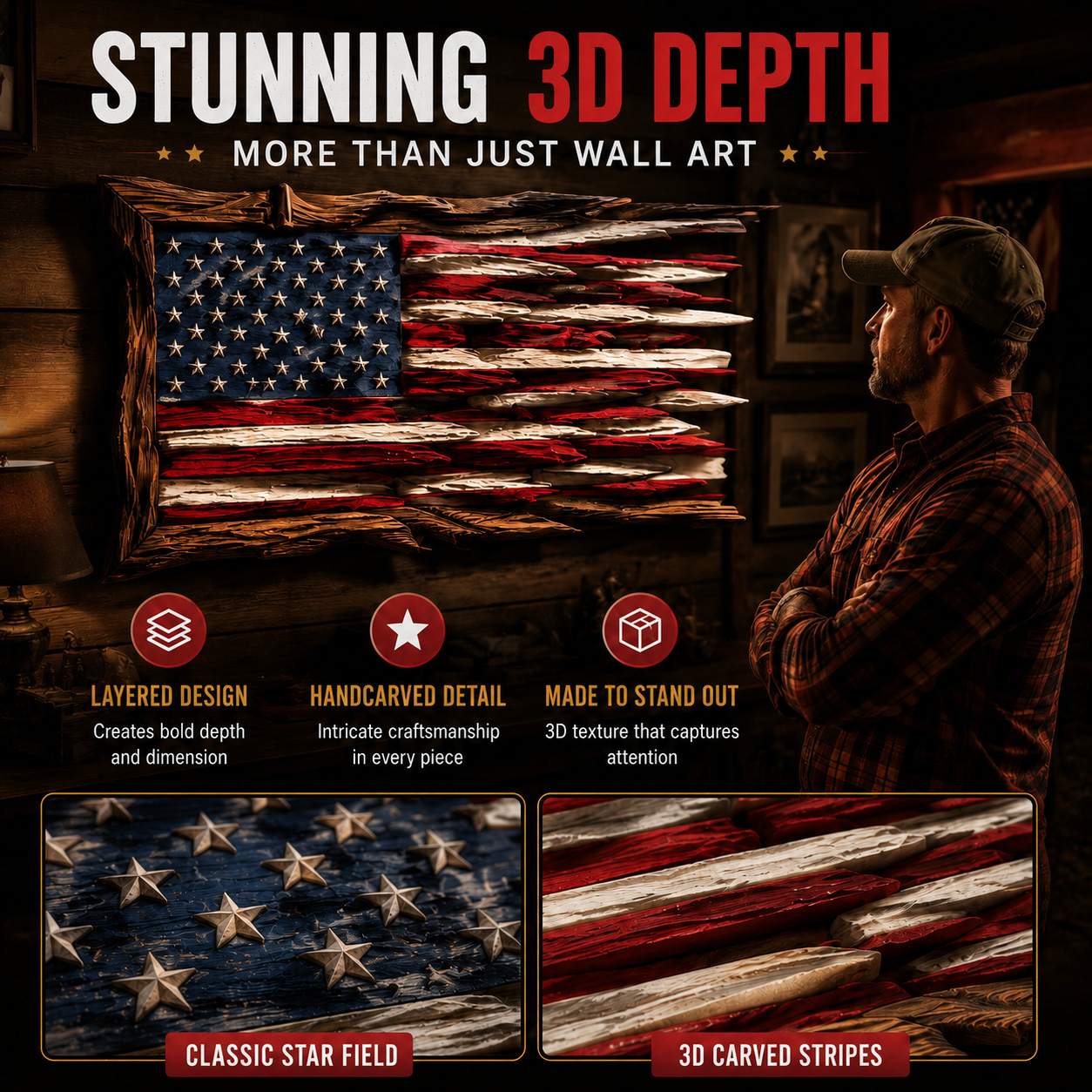 🇺🇸 Handmade Wooden American Flag Wall Art🔥Buy 2 FREE SHIPPING
