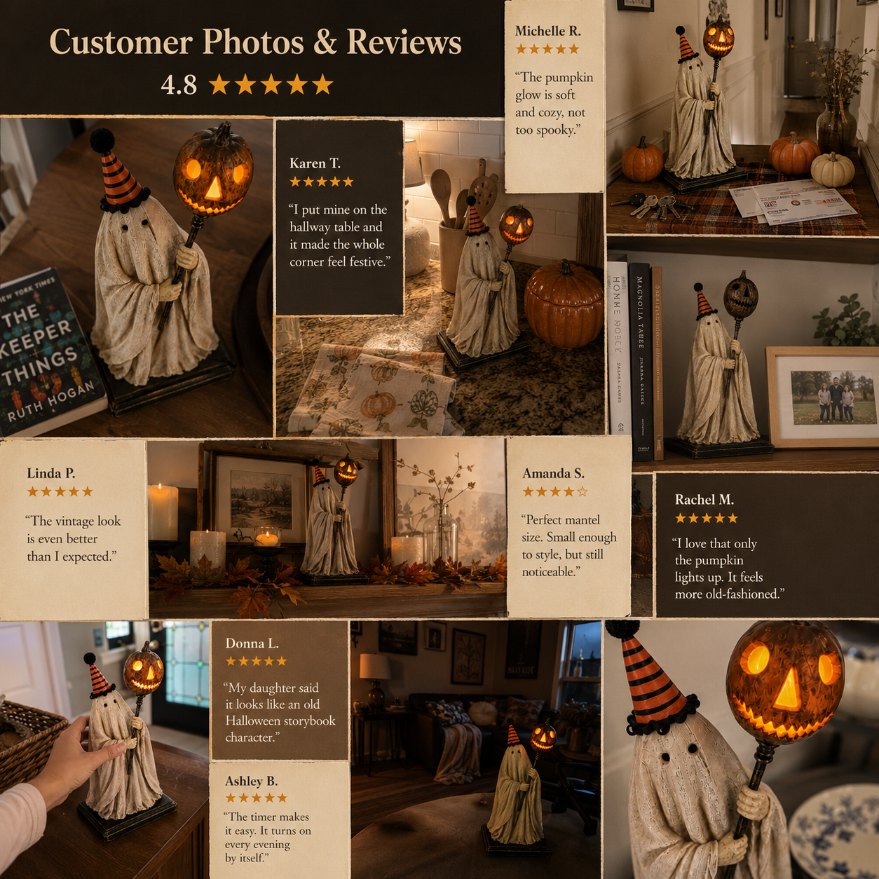 🔥 Halloween Sale - Lighted Vintage Ghost Figurine with Glowing Pumpkin Staff