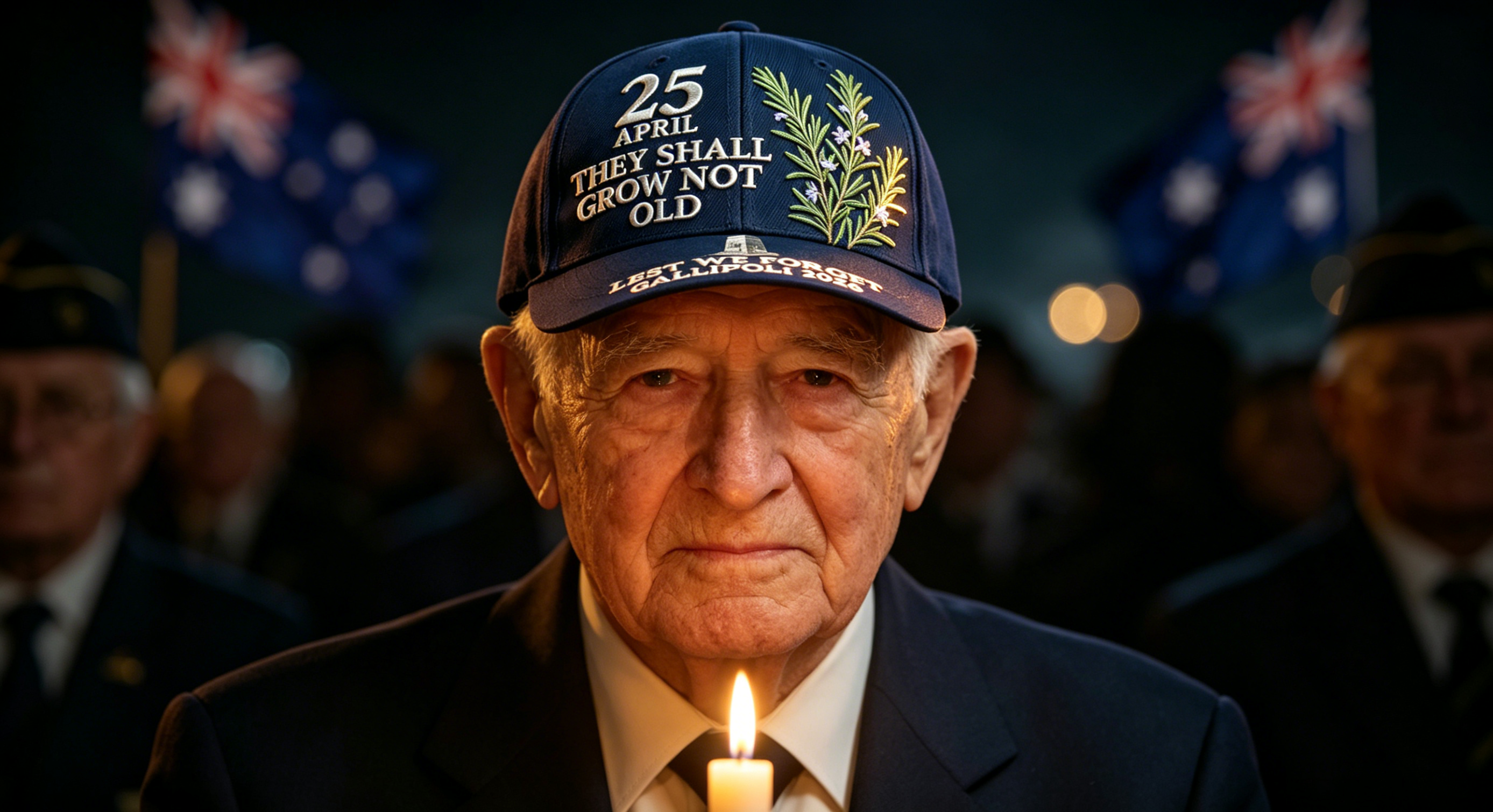  "Lest We Forget" — Gallipoli 2026 ANZAC Commemorative Cap · Rosemary Edition
