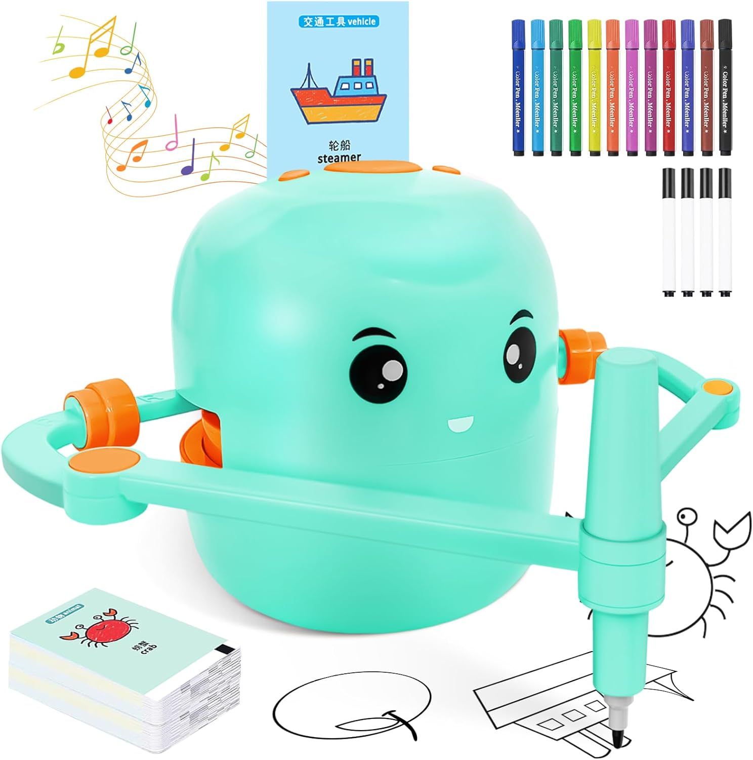 Drawing Robot for Kids with 150 Learning Cards and 17 Colorful Pens, Voice Interactive Educational Smart Art Painting Machine, Step-by-Step Drawing Guidance for Boys Girls Early Learning & STEM Toys