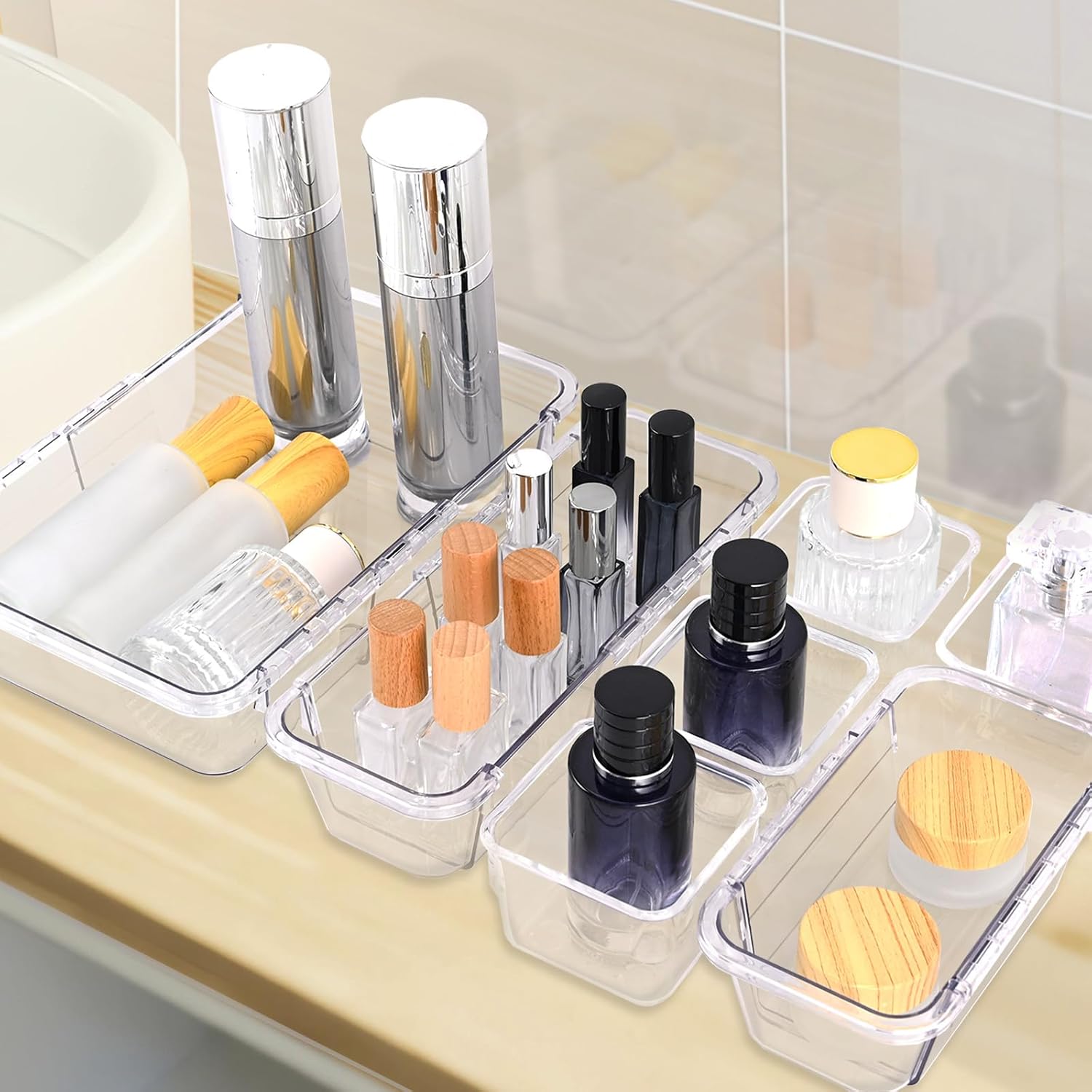 Clear Drawer Organizer, Adjustable Drawer Storage Box