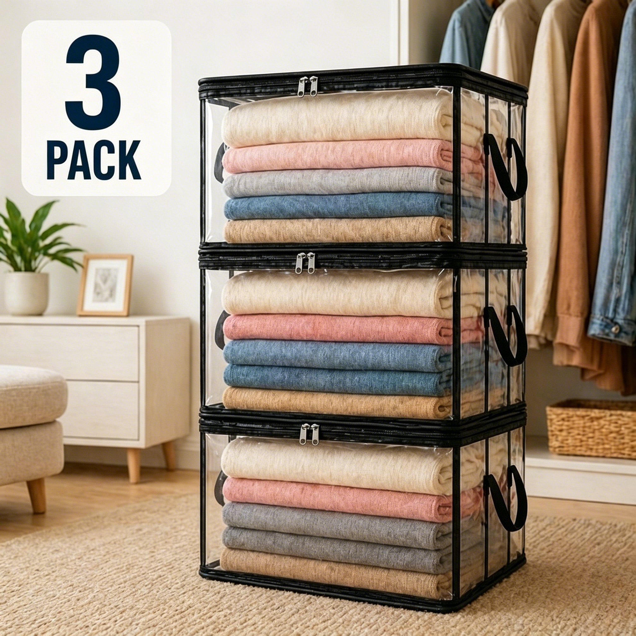 Large Heavy-Duty Thick Plastic Clear Storage Bag for Clothes, Moving & Storage