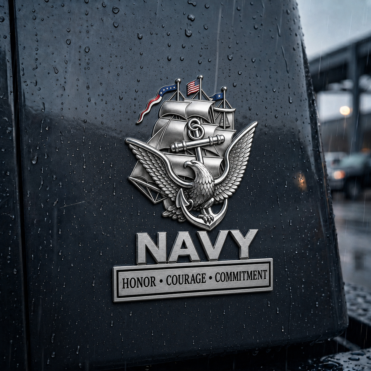 U.S. Navy "Core Values" Metal Vehicle Badge
