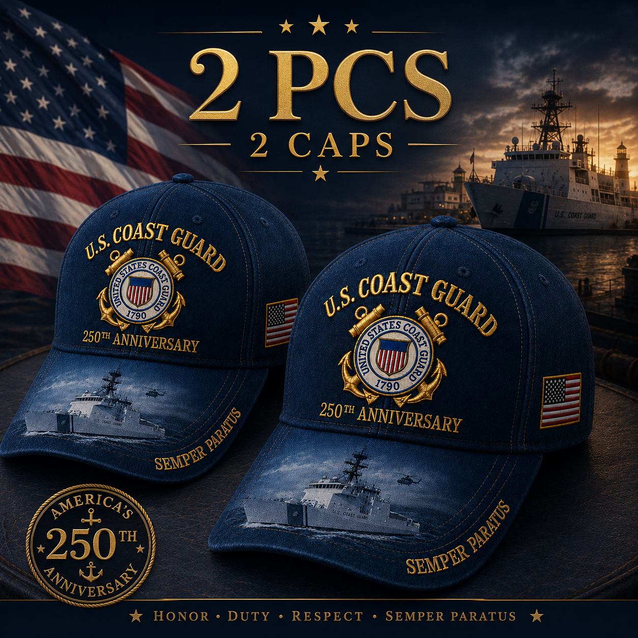 🔥 Father’s Day Sale - ❤️ U.S. Coast Guard America's 250th  Anniversary  Edition Commemorative Embroidered Cap 🇺🇸