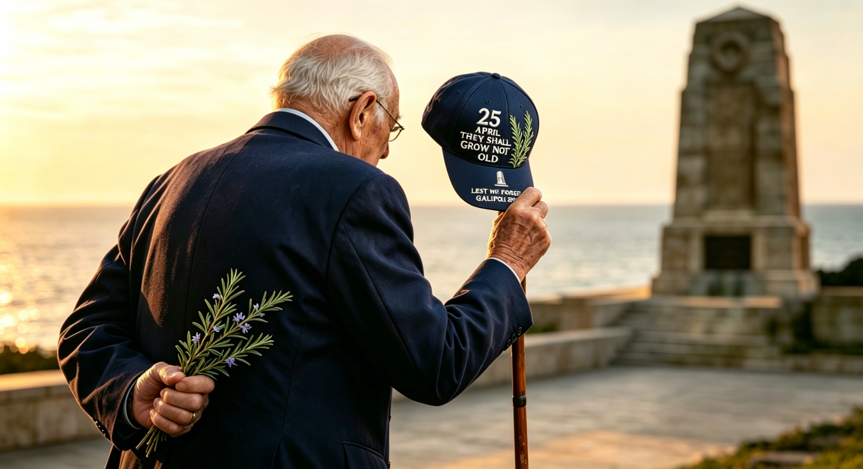 "Lest We Forget" — Gallipoli 2026 ANZAC Commemorative Cap · Rosemary Edition